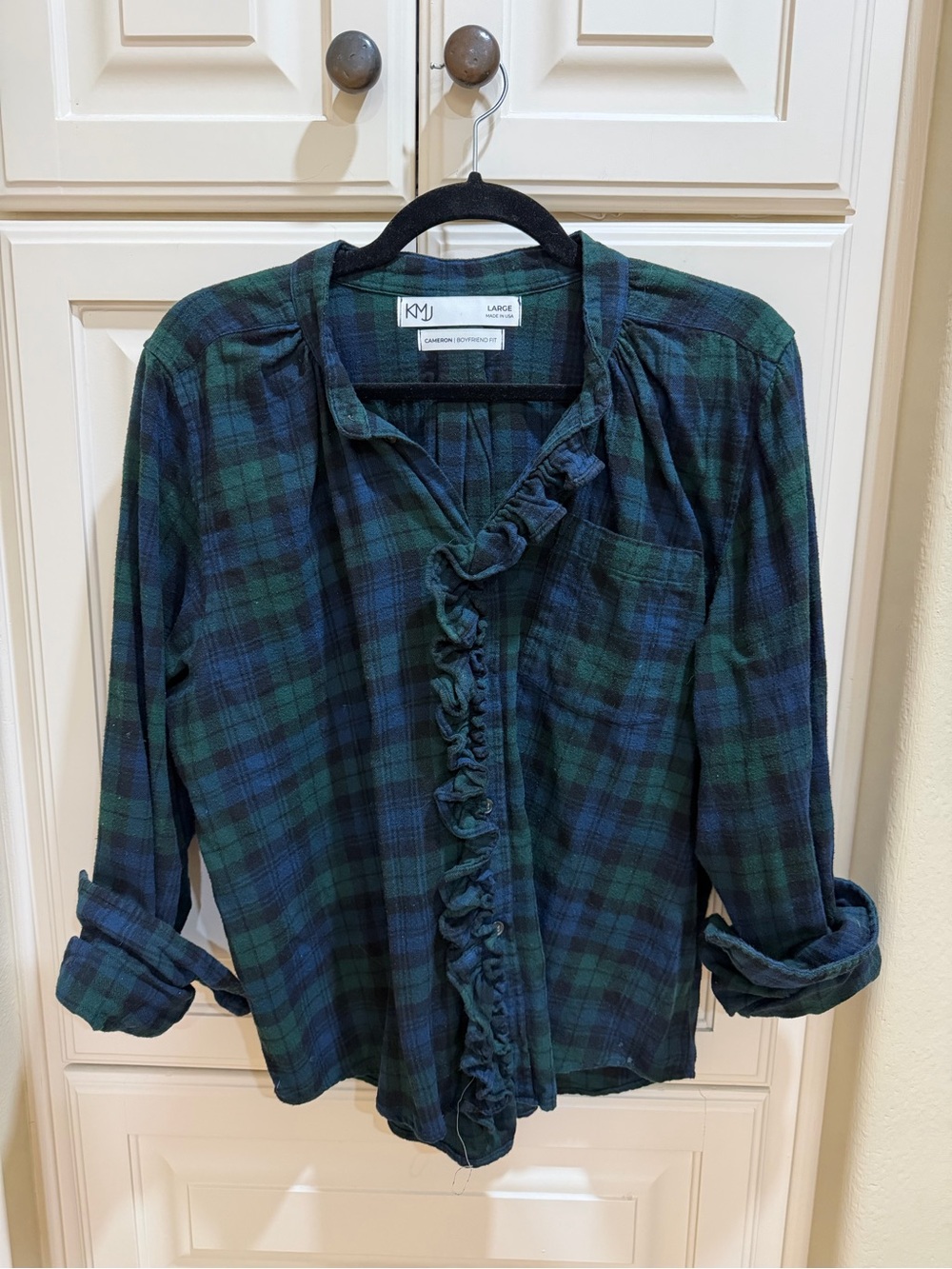 KMJ Cameron Boyfriend Fit Plaid Flannel Shirt in Green & Navy